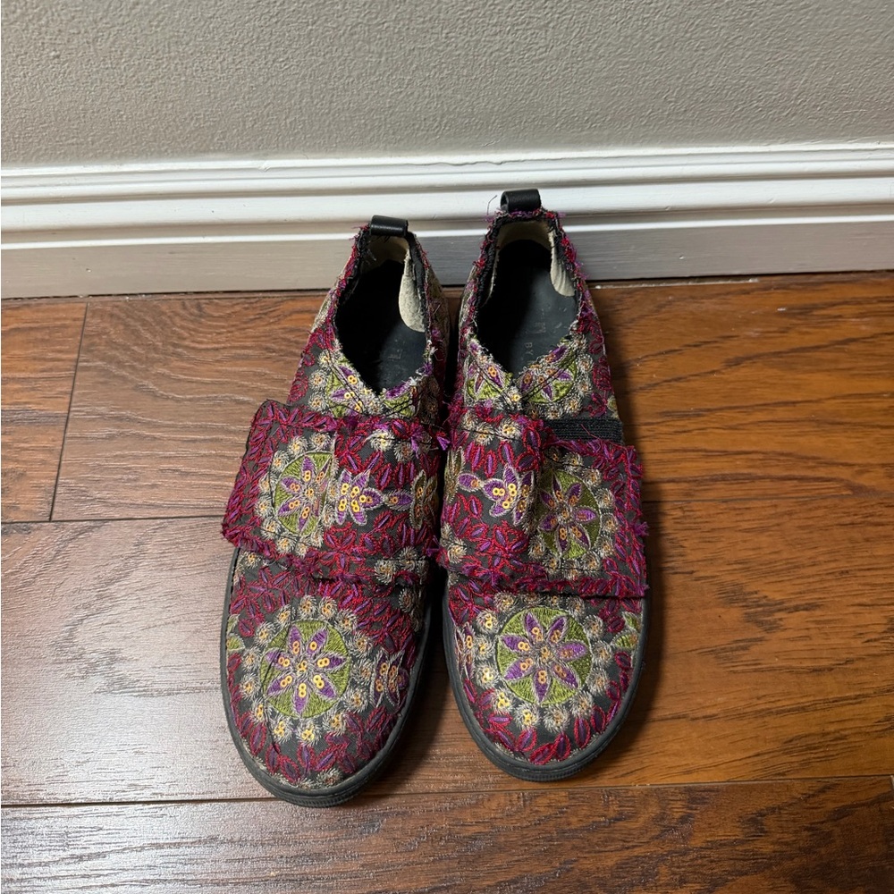 Miista Embroidered Floral Shoes with Velcro Strap